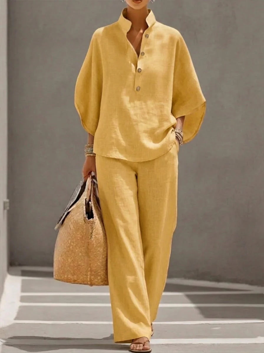 Conjunto de Lino - Camisa Mangas de Murciélago y Pantalón