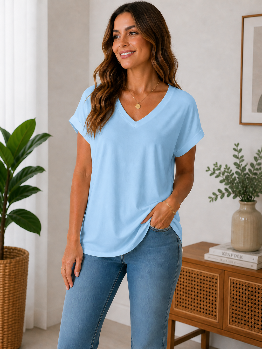 Blusa de Manga Corta con Pliegues en la Espalda