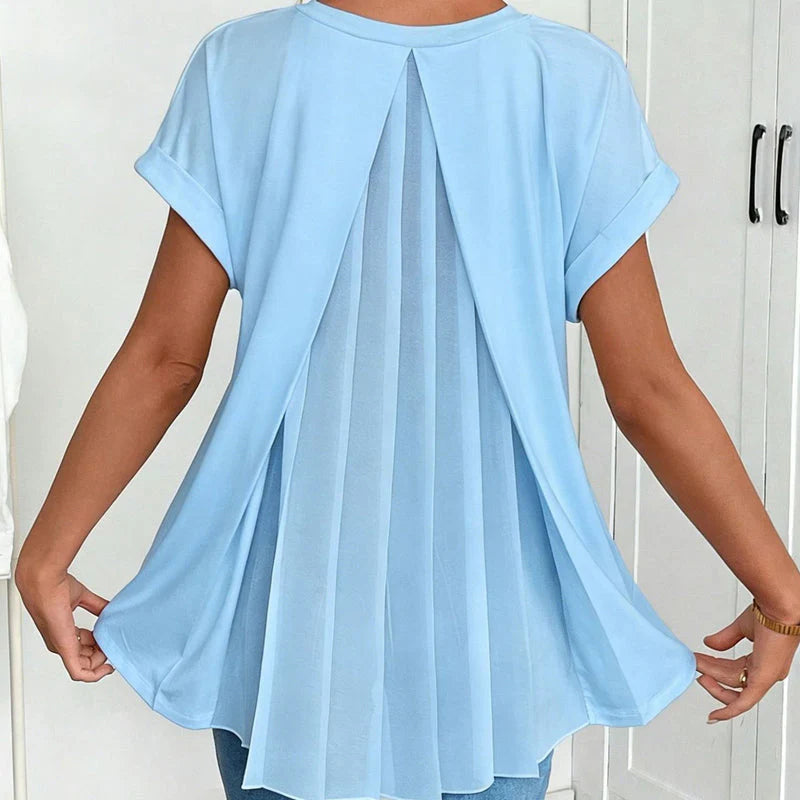 Blusa de Manga Corta con Pliegues en la Espalda