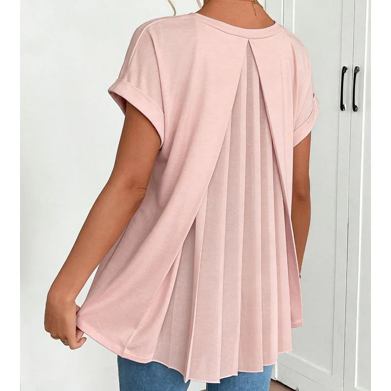 Blusa de Manga Corta con Pliegues en la Espalda