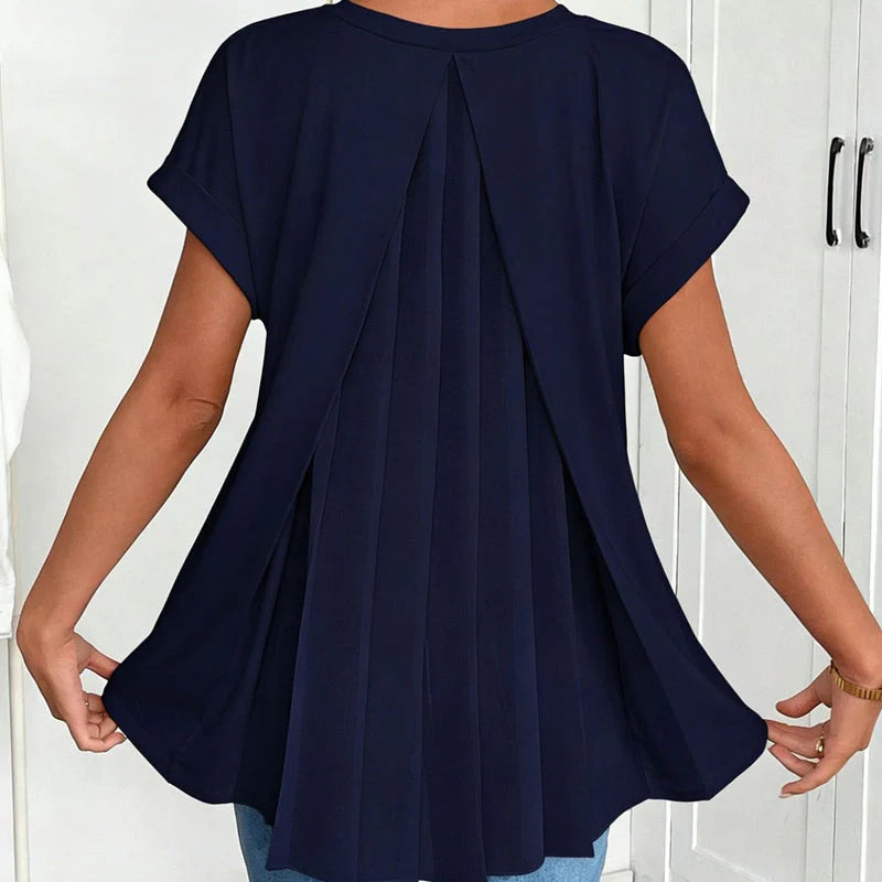 Blusa de Manga Corta con Pliegues en la Espalda