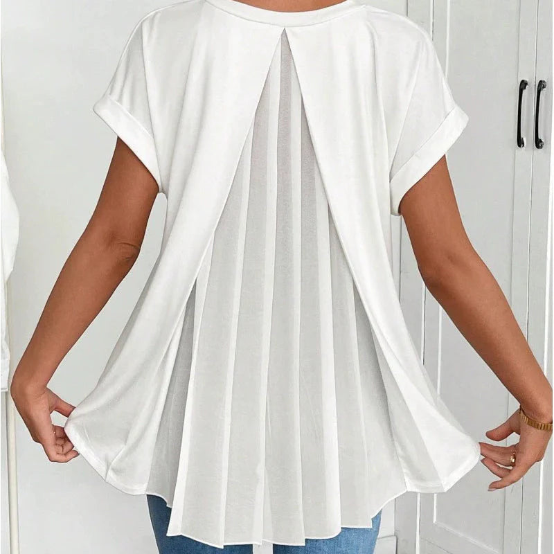 Blusa de Manga Corta con Pliegues en la Espalda