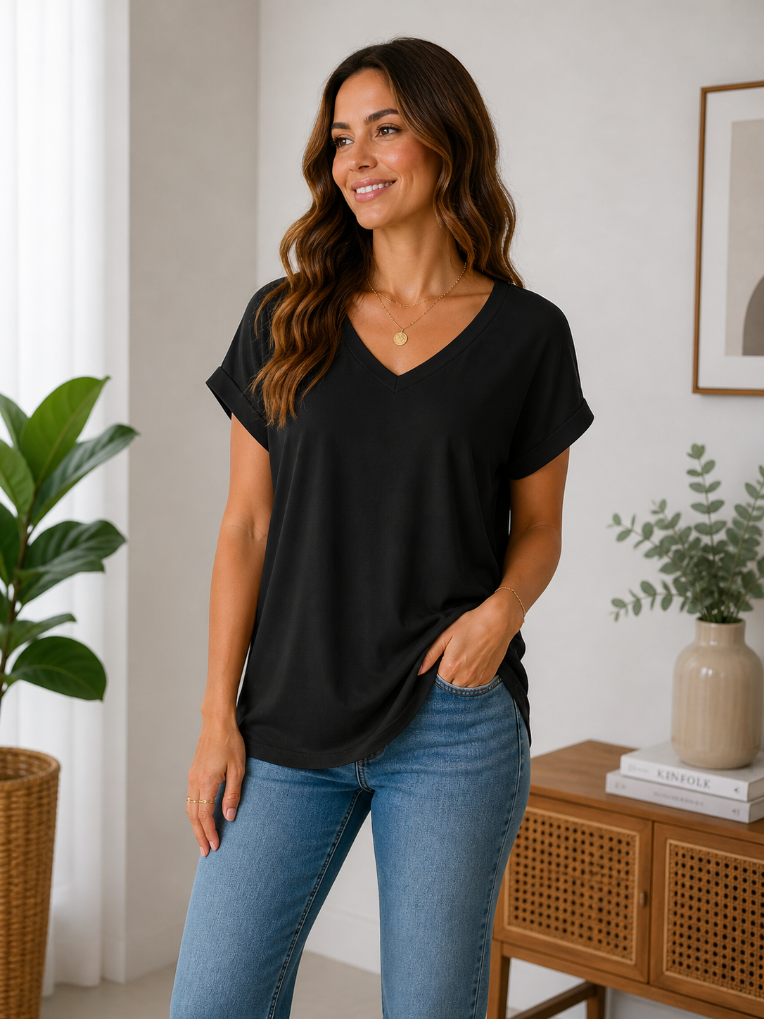 Blusa de Manga Corta con Pliegues en la Espalda
