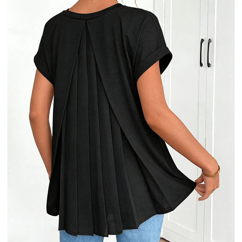 Blusa de Manga Corta con Pliegues en la Espalda