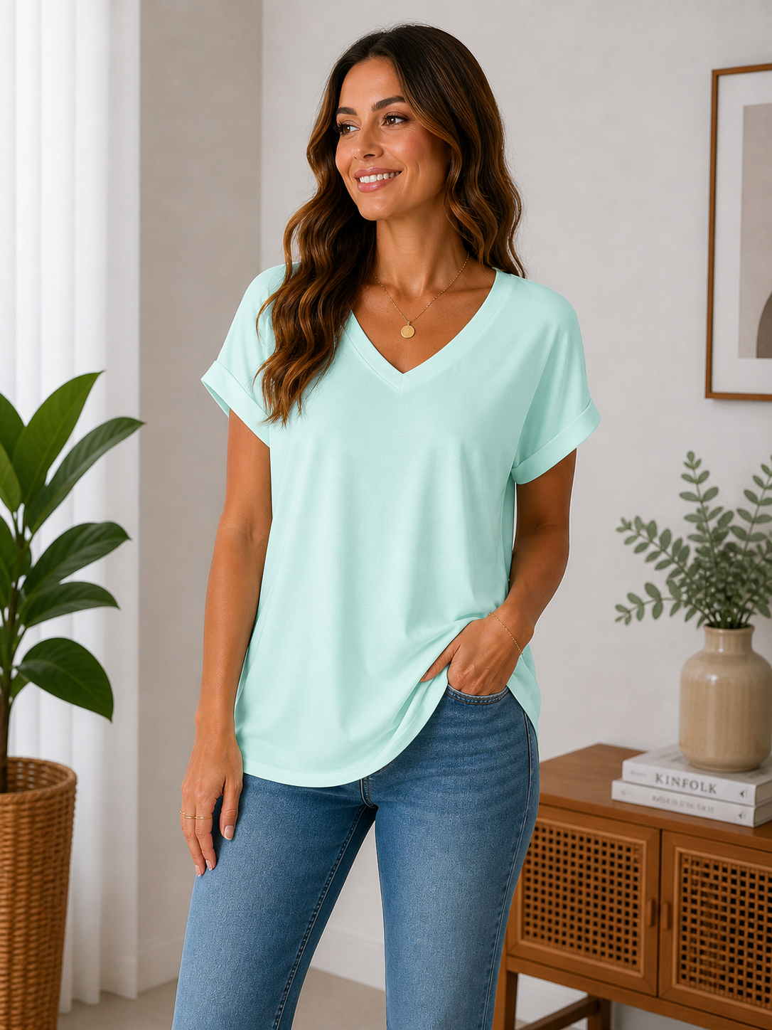 Blusa de Manga Corta con Pliegues en la Espalda