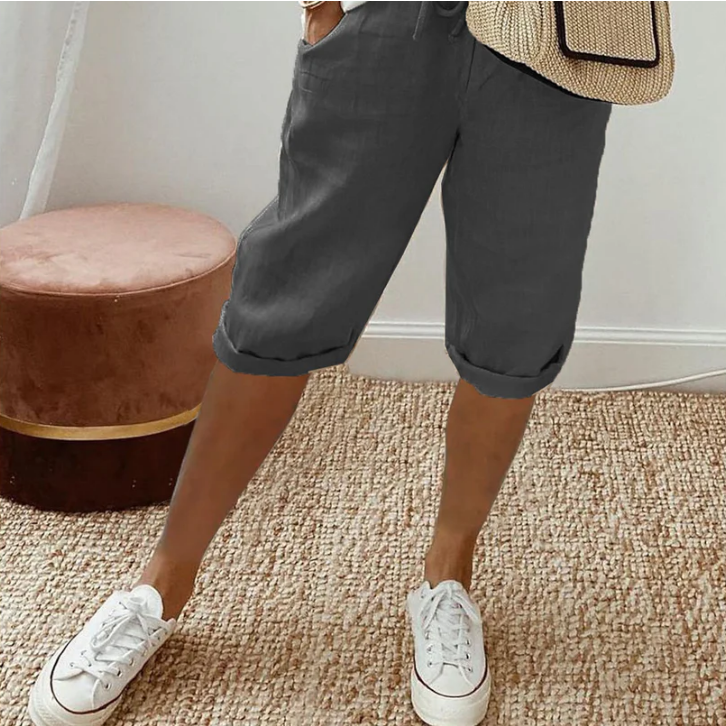 Pantalón Bermuda de Algodón y Lino