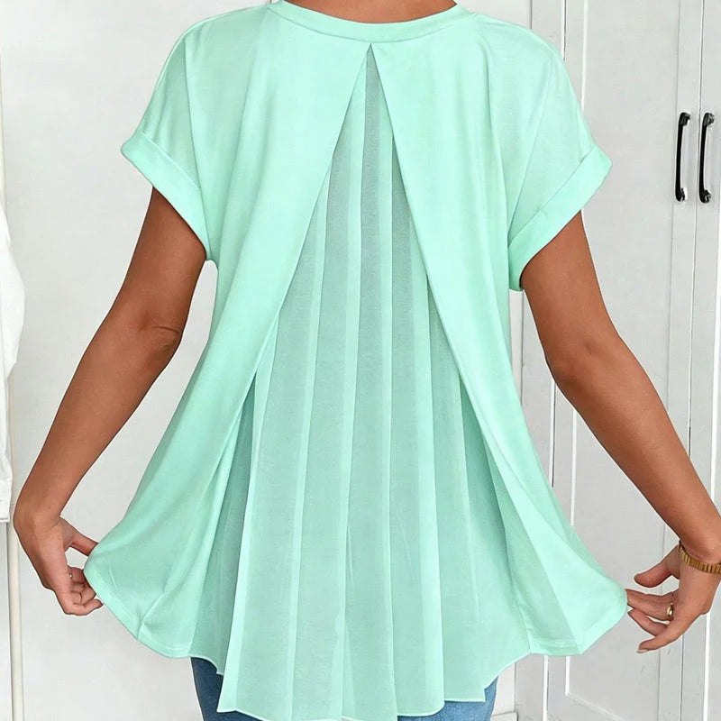 Blusa de Manga Corta con Pliegues en la Espalda
