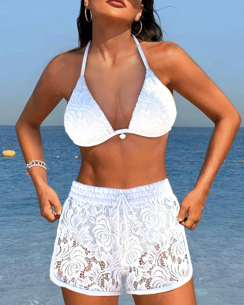 Conjunto Bikini de Encaje y Pantalón Corto