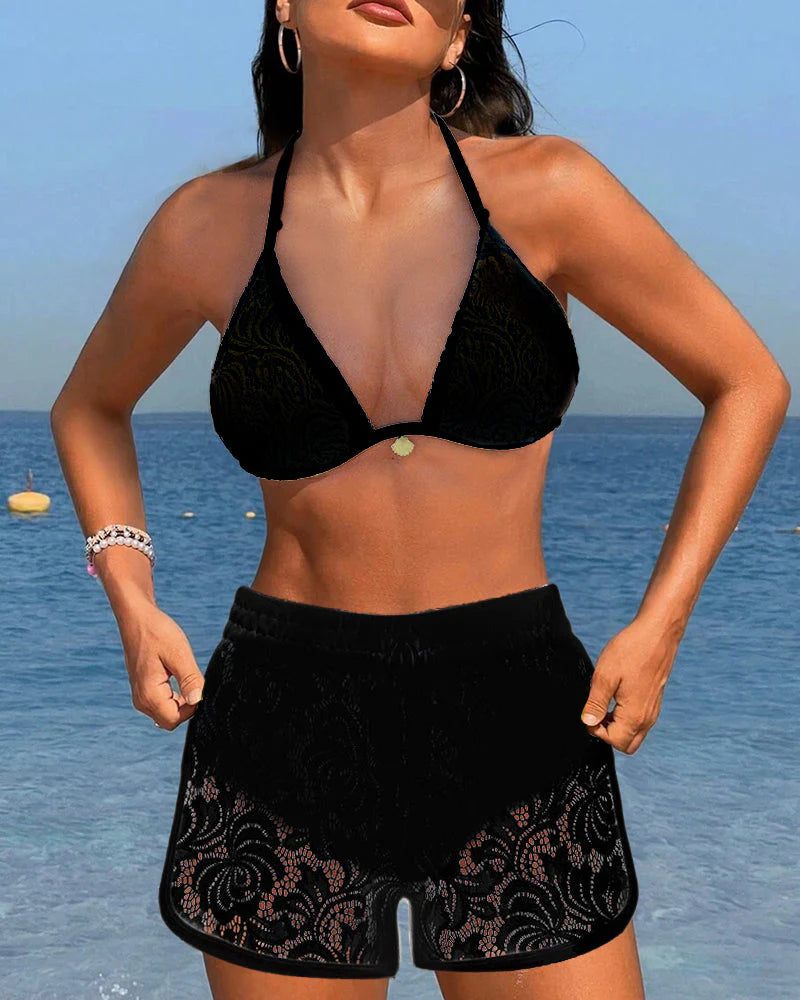 Conjunto Bikini de Encaje y Pantalón Corto