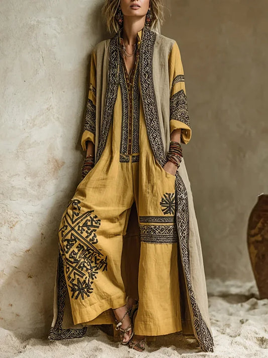 Conjunto de Dos Piezas: Mono Y Cárdigan Bohemios