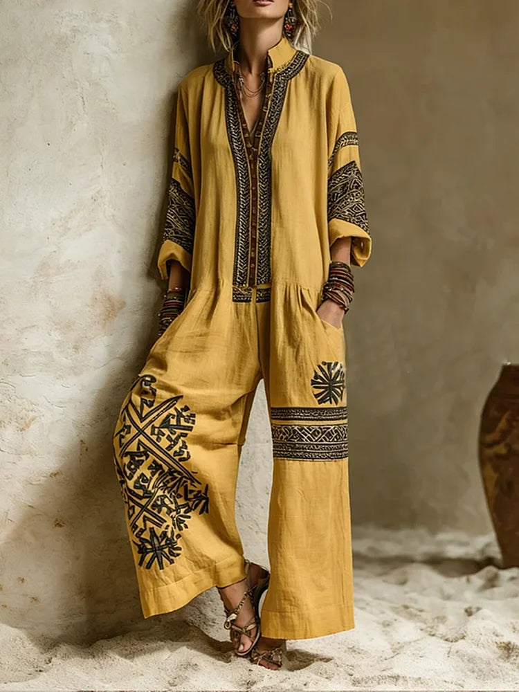 Conjunto de Dos Piezas: Mono Y Cárdigan Bohemios
