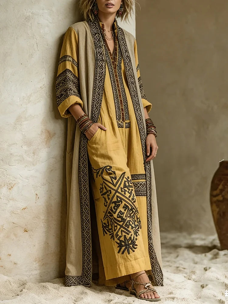 Conjunto de Dos Piezas: Mono Y Cárdigan Bohemios