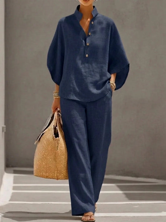 Conjunto de Lino - Camisa Mangas de Murciélago y Pantalón