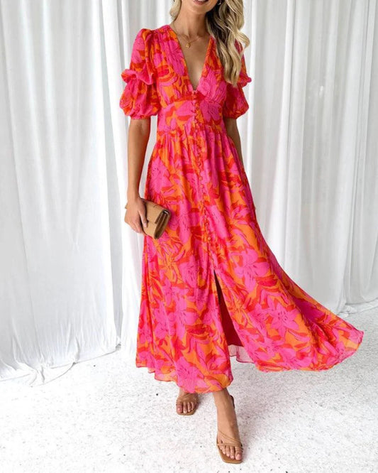 Vestido Maxi Boho - Fucsia & Naranja