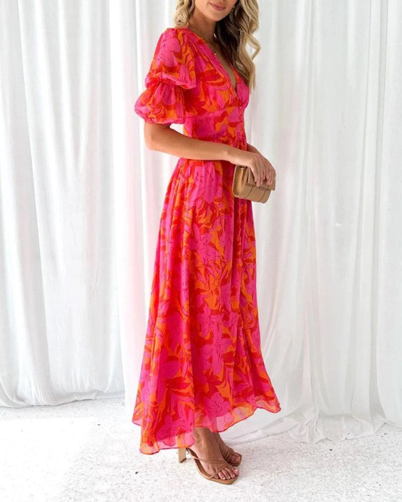 Vestido Maxi Boho - Fucsia & Naranja