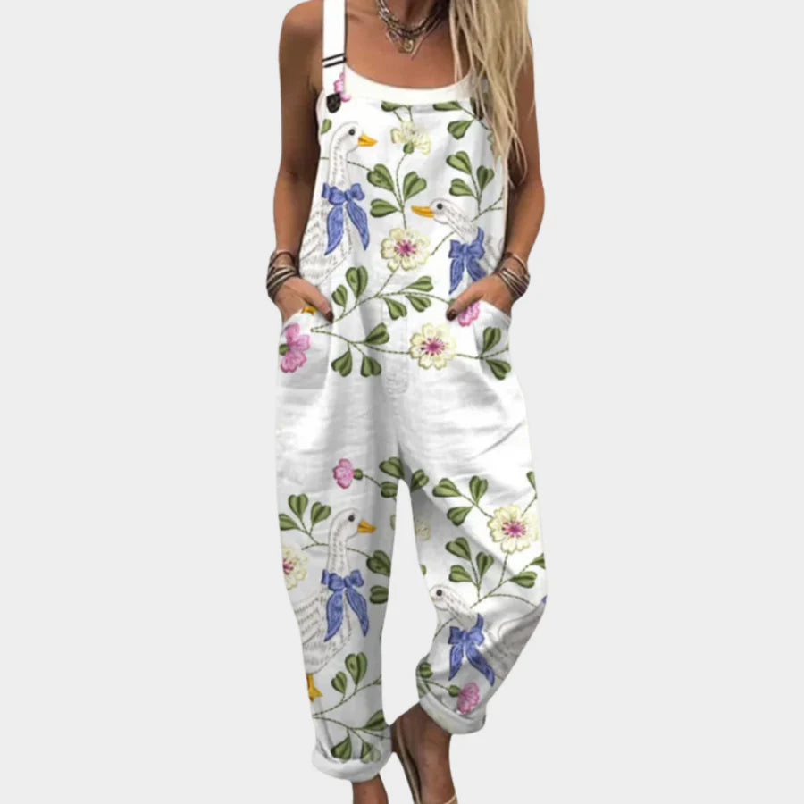 Mono Blanco Estampado Flores y Ocas