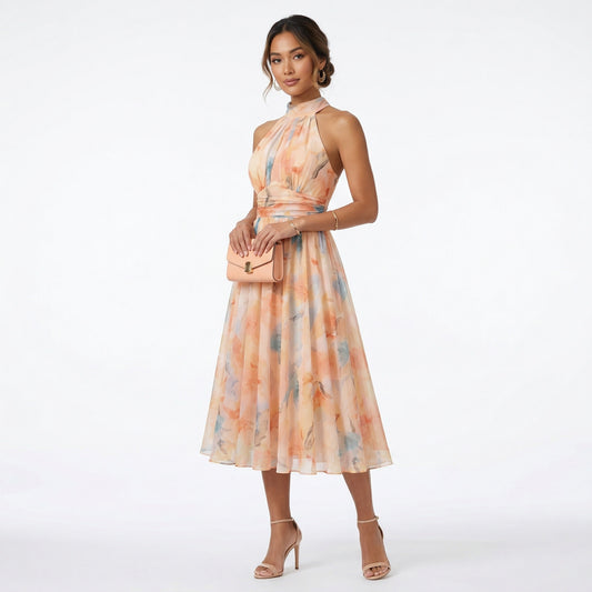 Aurora - Vestido con Escote Halter y Estampado de Acuarela