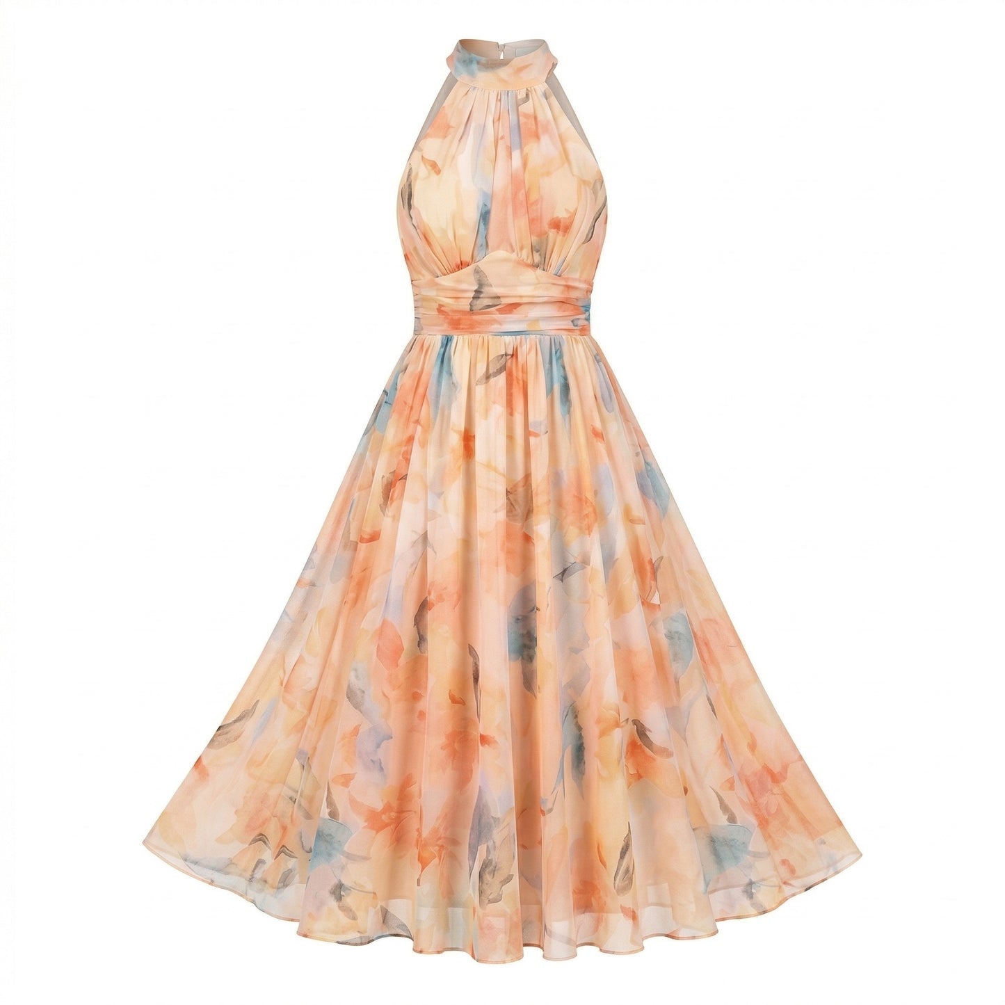 Aurora - Vestido con Escote Halter y Estampado de Acuarela